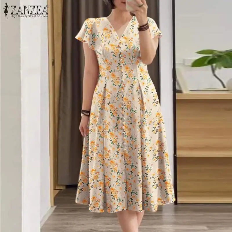 Elegant Floral Causal Holiday Bohemain Printed Dresses